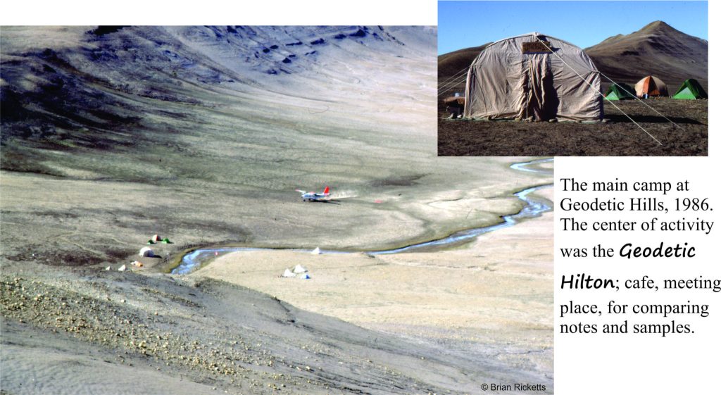 Geodetic hills camp in 1986. A Twin Otter taking off