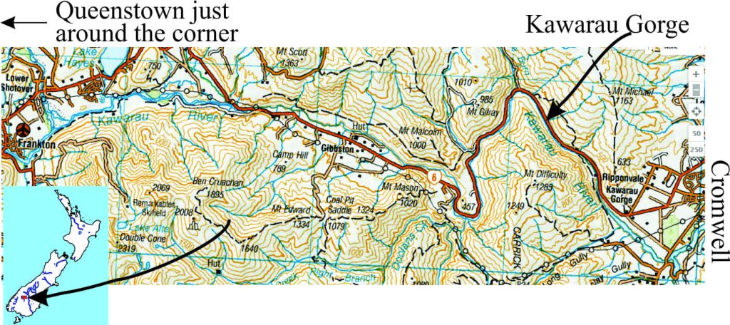 Kawarau topography and location map