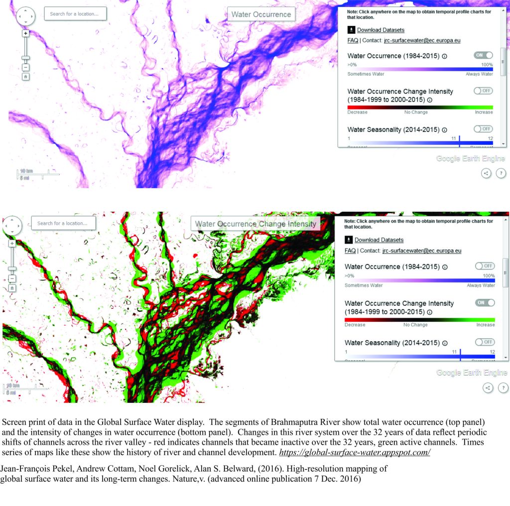 Monitoring changes in river channels, flow and volume over 32 years, Brahamaputra River