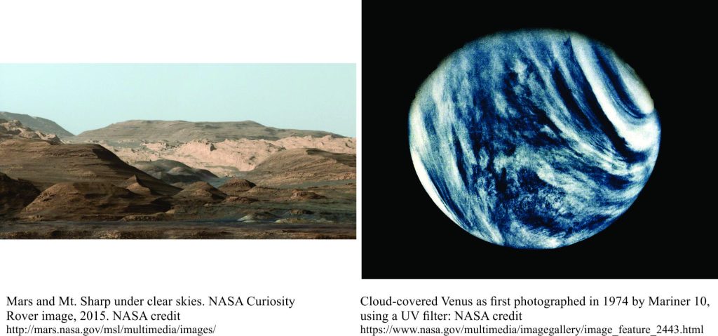 Views of Mars surface and Venus clouds