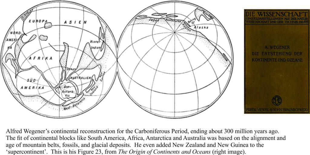 Wegener's continent reconstruction for the Carboniferous Period, 300 million years ago