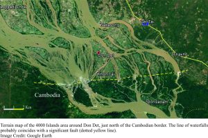 Terrain map around Don Det, Mekong River