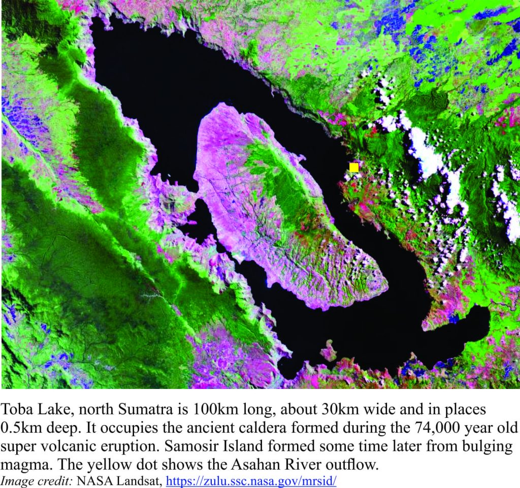 Landsat image of Lake Toba, a caldera 74,000 years old