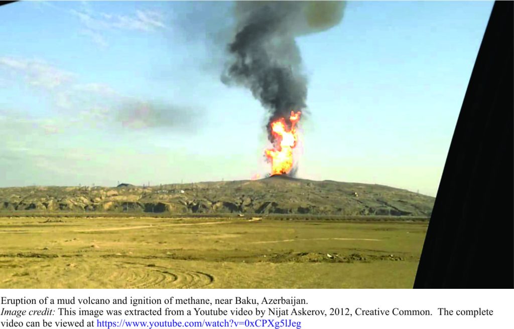 Eruption and ignition of a mud volcano near Baku, Azerbaijan