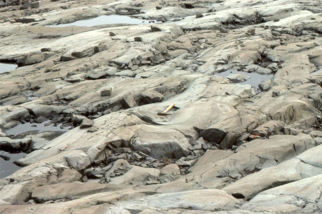 A view of trough crossbeds looking slightly oblique to bedding. The spoon-shape troughs are nicely exposed.