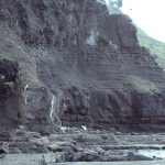 Thick, Lower Miocene proximal turbidites overlain by a thinning-fining upward sequence of channel overbank or lobe fringe deposits, Leigh, north Auckland.