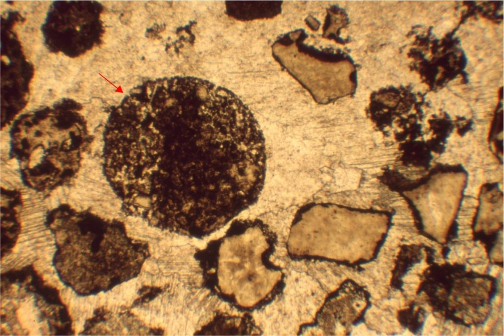 Thin section of accretionary lapilli